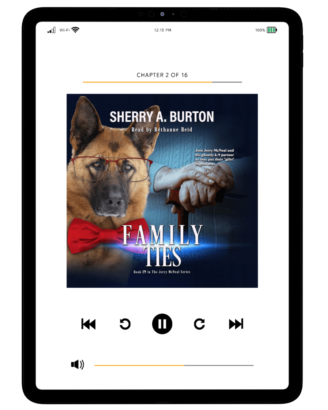 Digital book cover of 'Family Ties' displayed on a tablet screen.