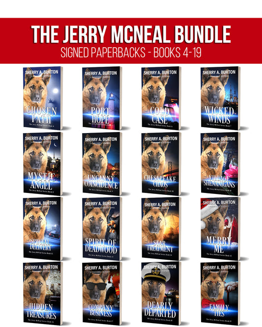 Collection of 'The Jerry McNeal Bundle' signed paperbacks by Sherry A. Burton with a red banner at the top.